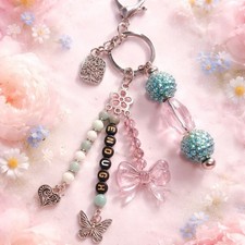 Sparkly Mixed Media Beaded Keychain Bag Charm Keyring