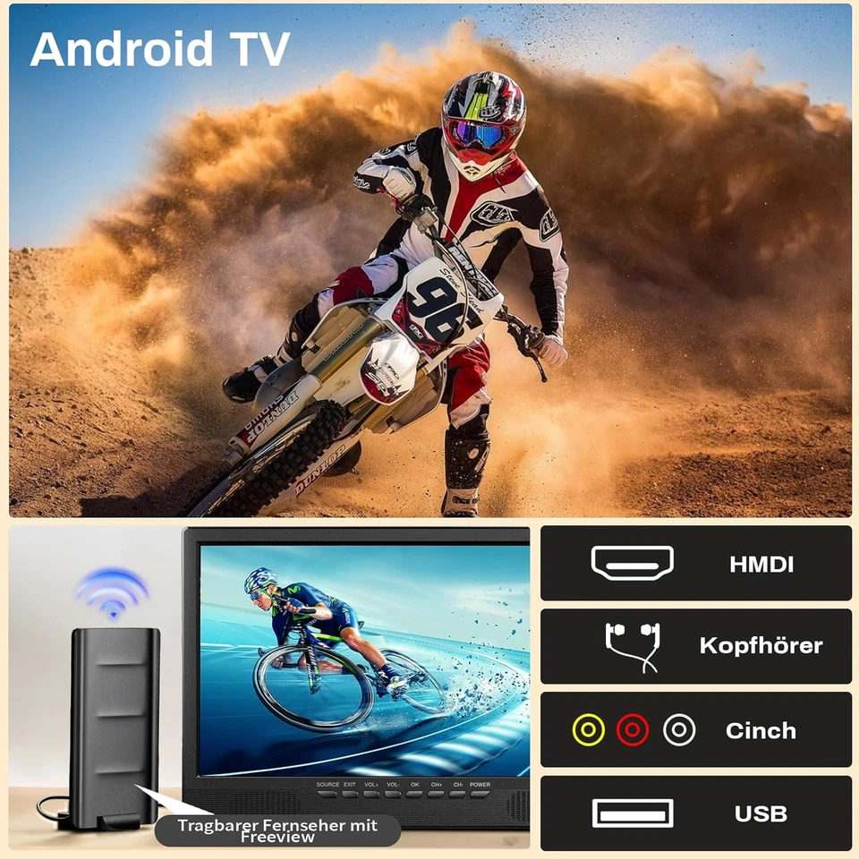 Smart TV Android Da 18 Pollici, Piccola Televisione Portatile Con Sintonizzatore - Immagine 3 di 4