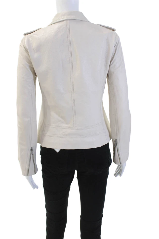 Chaqueta de moto Rebecca Taylor para mujer de cuero con cierre de cremallera beige nude talla 2 Foto 3 de 4