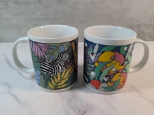 Vintage Studio Nova Zebra Grazing & Tropical Reef Ceramic Coffee Mug Set