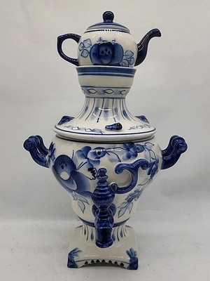Hand Painted GZHEL Samovar From Russia Unused 1 Small Rim Chip