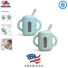 Luxury 2 Pack Silicone Sippy Cups - Leak-Proof Baby Straw Cups for Ages 6-12 Mo