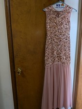 Pretty Guide 1920s Gatsby Dress Dropped Waist Rose Gold Sequined Size XS 2-4 