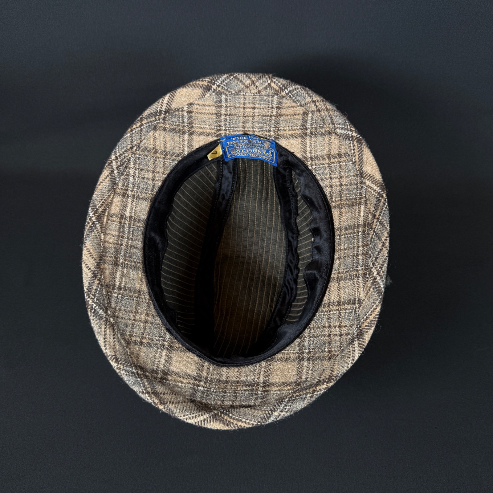 VINTAGE Pendleton Plaid Pattern Fedora Hat Virgin… - image 7