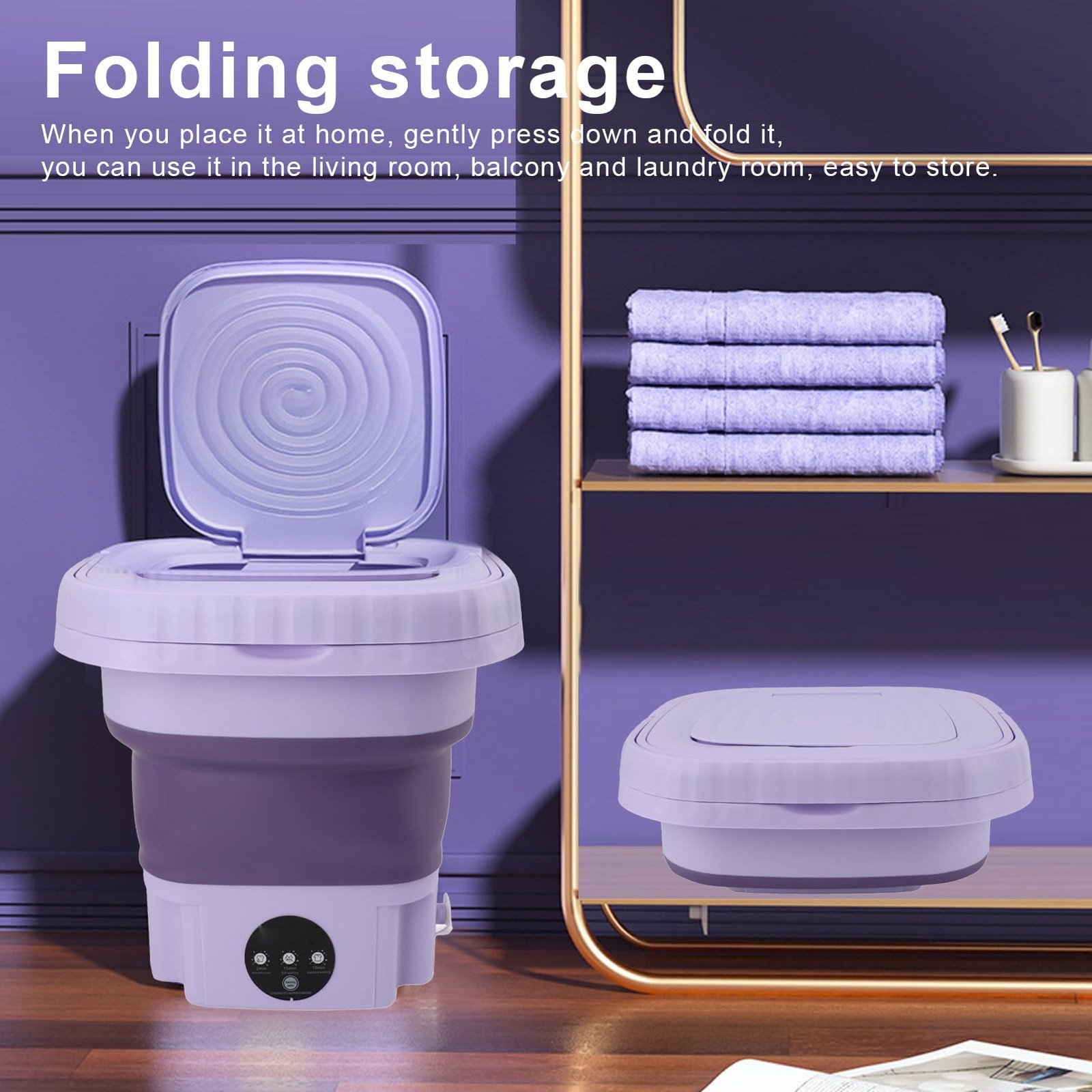 Laveuse à seau pliable pour sous-vêtements et linge de bébé en plastique bleu - 3