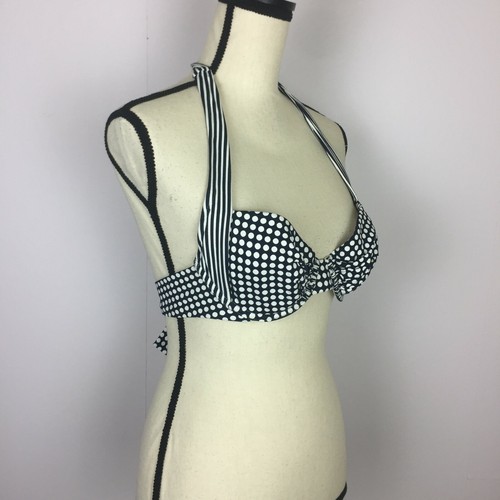 Tommy Bahama Womens 34B Halter Bikini Top Swimsuit Underwired Black Polka Dot - Picture 5 of 9