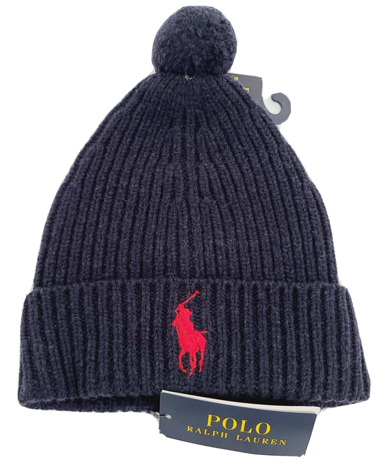 Ralph Lauren Big Pony Men&#039;s Wool Pom Cap Winter Hat One Size Navy |