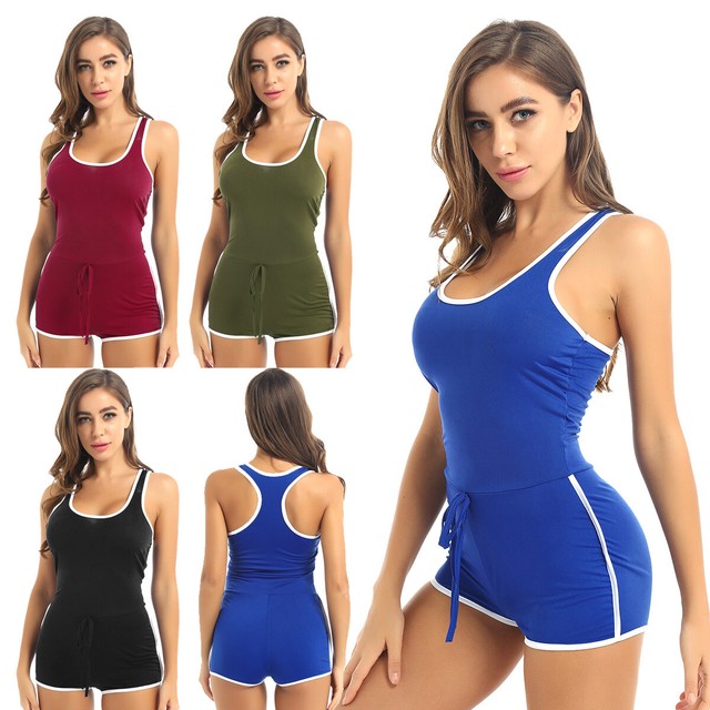 Womens Active Sleeveless Racerback Tank Top Bodycon Romper Jumpsuit