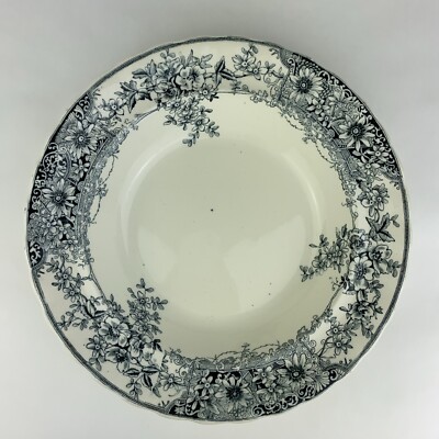 Antique Keeling K & Co Stirling Black Transferware Large 10.25'' Rimmed Soup Bowl