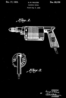 1929 - Electric Drill - G. R. Wilcox - Patent Art Poster