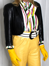 Womens Leather Crop Jacket Black S Shrug Soft Lambskin Vintage 80s 90s Firenze