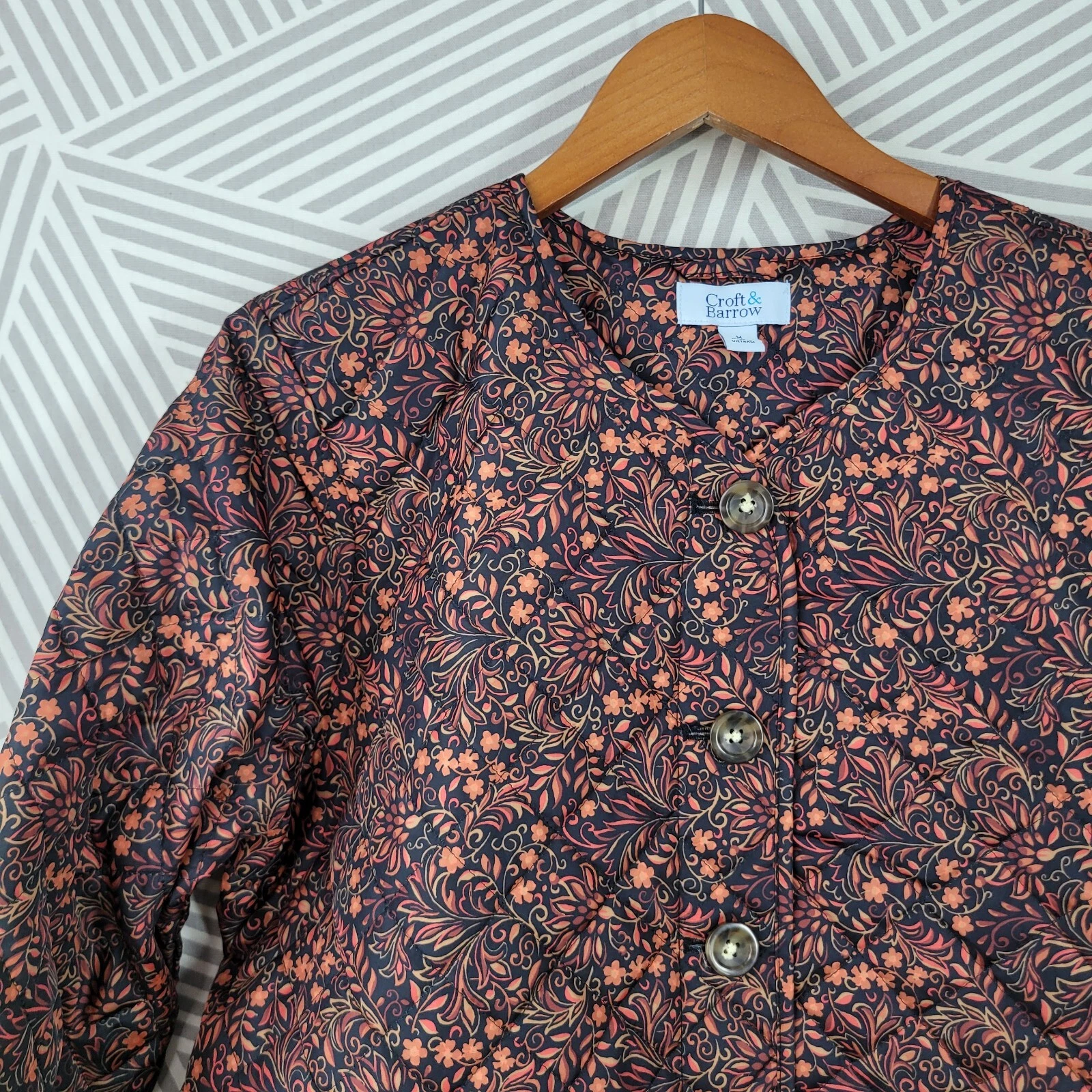 croft-barrow quilted mid-weight button up floral jacket
