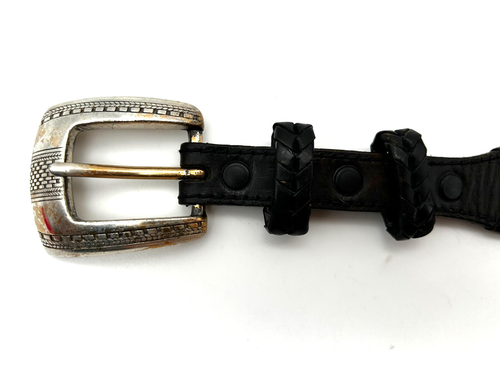 Vintage 90s Unisex Black Weaved Braided Perforated Leather Belt Size 40 - Picture 2 of 13
