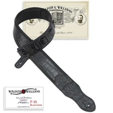 Walker & Williams F-15 Black Gator Guitar Strap Padded Glove Leather Back 