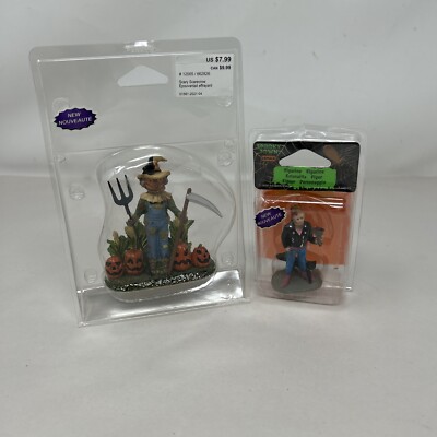 LEMAX Spooky Town TATOO KATARINA & CAT, Scary Scarecrow Pumpkin Figures Lot of 2