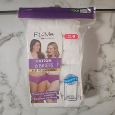 6 Pack Fruit of The Loom Women's Fit For Me White 100 Cotton Briefs Breathable