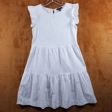 SAKS FIFTH AVENUE Dress Womens XS White Tiered Peasant Sundress Cap Sleeve Linen