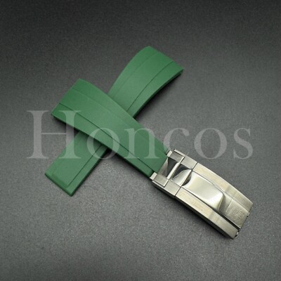 RUBBER BAND STRAP FITS FOR ROLEX DAYTONA 16520 116518 GREEN REGULAR STEEL CLASP