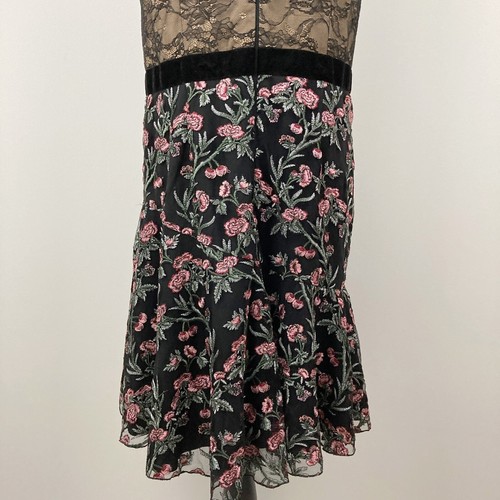 Anthropologie ML Monique Lhuillier Embroidered Lace Dress Size 14W Black Floral - Picture 7 of 11