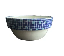 Grestel Stoneware Cobalt Blue Checker Serving Bowl, Made in Portugal