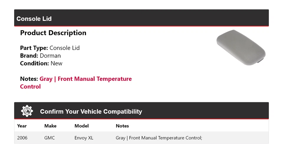 For 2006 GMC Envoy XL Dorman Console Lid - Image 2 of 4