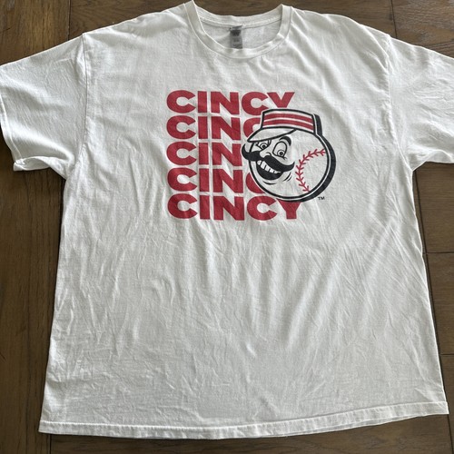 Retro Cincy Cincinnati Reds T-shirt White MLB Mr Red Mascot Men's XL *measured* - Picture 4 of 13