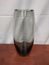 1961 HOLMEGAARD Per Lutkin Signed Dated Charcoal Smoke Art Glass 10" Thick VASE