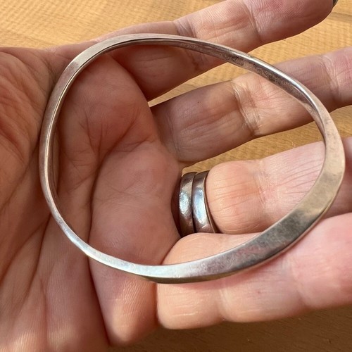 Vintage Mexico artisan crafted modernist bangle bracelet 925 sterling - Picture 7 of 10