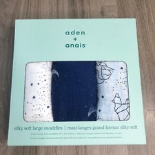 Aden  Anais Organic 3 Muslin Large Swaddle Blankets Stargaze Stars Moons Lovey