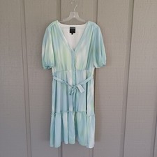 Alex Marie Shirt Dress Size 12 Women Watercolor Elastic Tie Waist Button Front