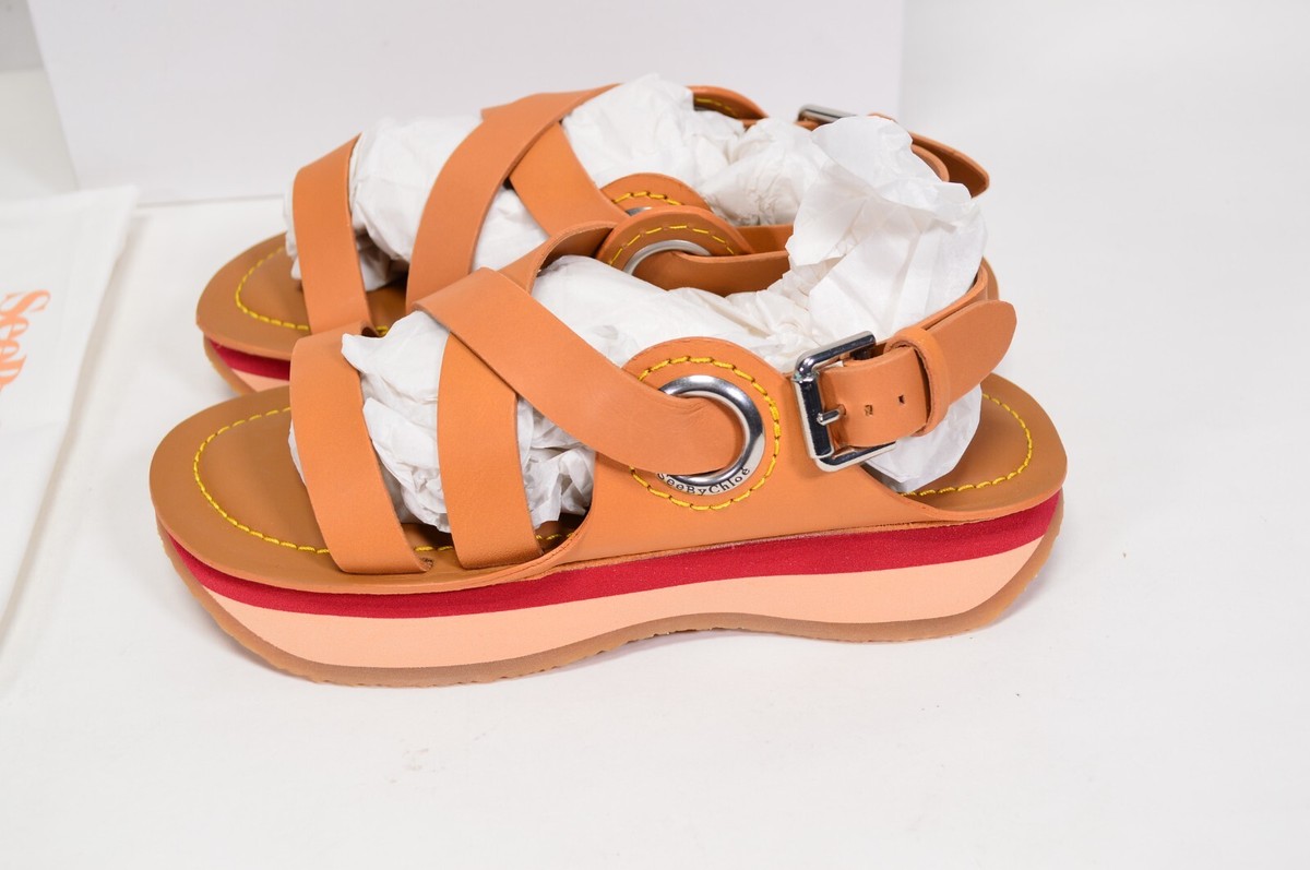 NIB See By Chloe Ysee Sandal Crisscross Flatform Tan Light Brown