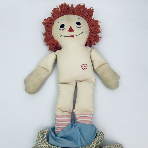 Vintage Handmade 25" Raggedy Ann & Andy Doll Set Embroidered Face Heart - Picture 4 of 21