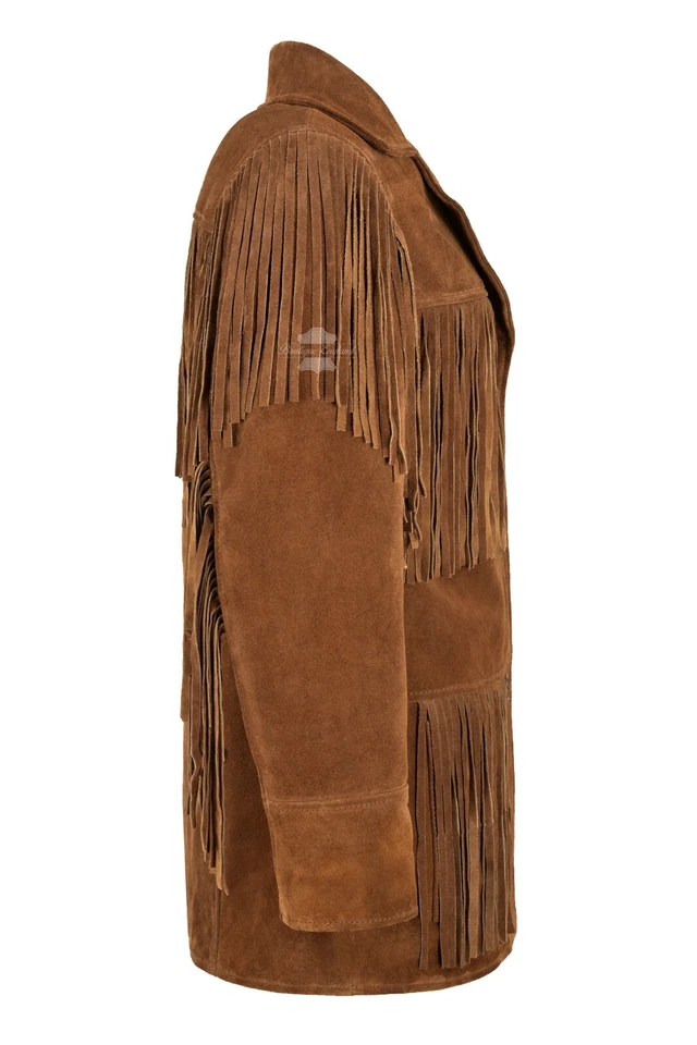 Women Western Fringes Leather Jacket Tan Classic Fringe Real Suede Jacket 5937 - Image 3 of 4