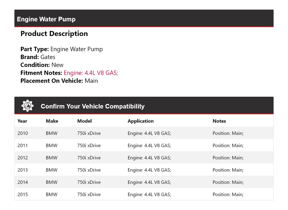 Для 2010-2015 BMW 750i xDrive 4.4L V8 газовый двигатель водяной насос главные ворота 2011 2012 - Изображение 2 из 4