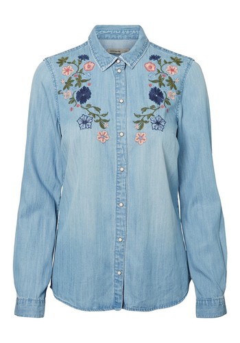 Vero Moda Jenny Bordada Denim Camisa Pequeña | eBay