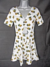 Pineapple Print Skater Dress Size UK 4 Cut Out Summer Women's Girl's Holiday