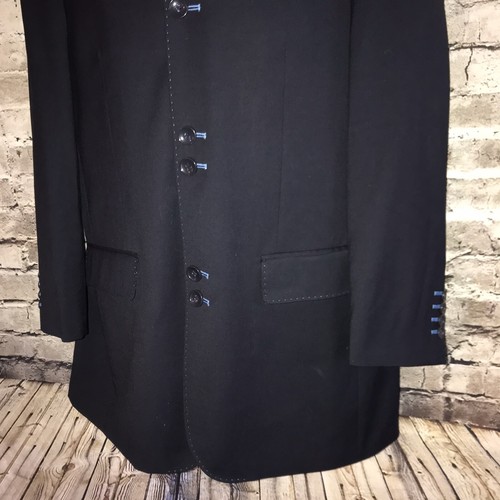 Vittorio St Angelo Mens Blazer Jacket 40R Black Blue Button Front - 第 2/8 張圖片