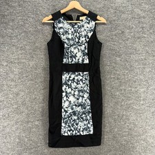 Michael Kors Dress Women 2 Black Floral Shift Midi Zipper Lined Cotton Casual