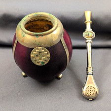 Yerba Mate Gourd Cup w/ Metal Bombilla Straw Spoon Infuser Reusable Punta Arenas