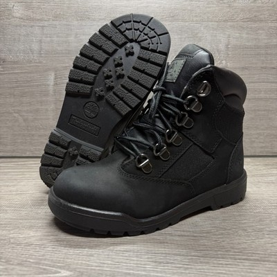 Timberland Field Boots Kids Boys Size 1.5 Black Nubuck Leather Lace Up