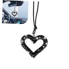 Bling Heart Car Hanging Accessories, Crystal Rhinestone Rear View Mirror Black