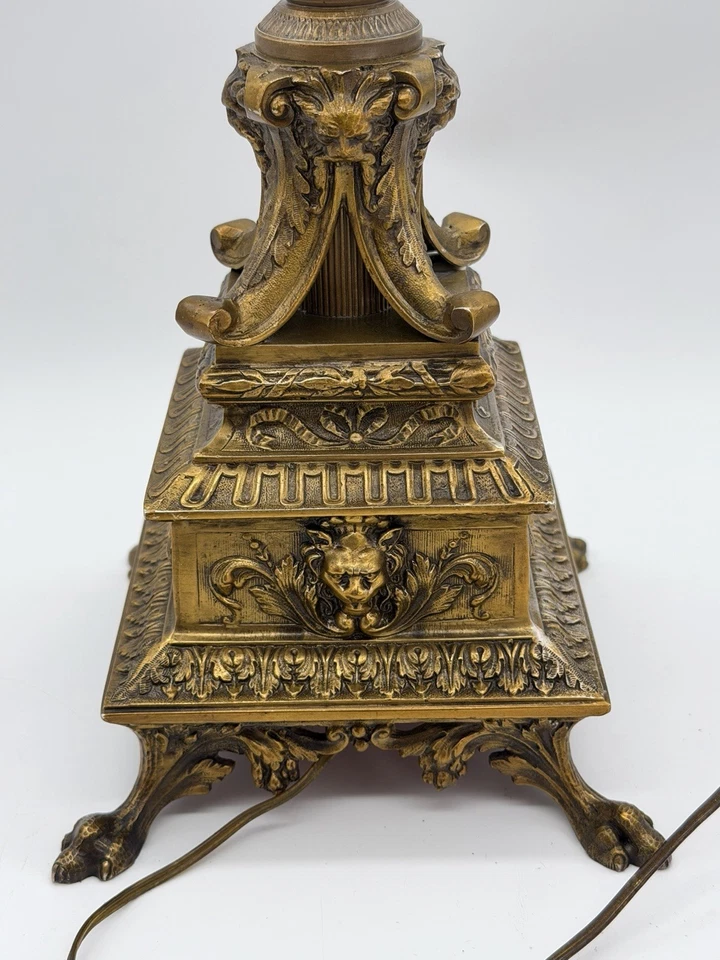 Pied Lampe Ancien Candélabre Bronze Doré Style Empire Napoléon III Flambeau Lion - Photo 2/4