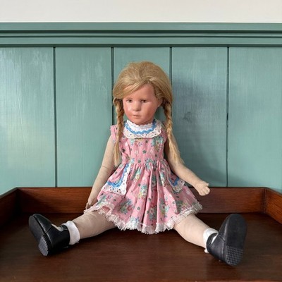 Vintage Käthe Kruse Stoffpuppe 50 cm blonde Zöpfe deutsche Puppe