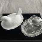 Vintage Indiana Hen On A Nest Lot Milk Glass Bunny On A Nest Clear