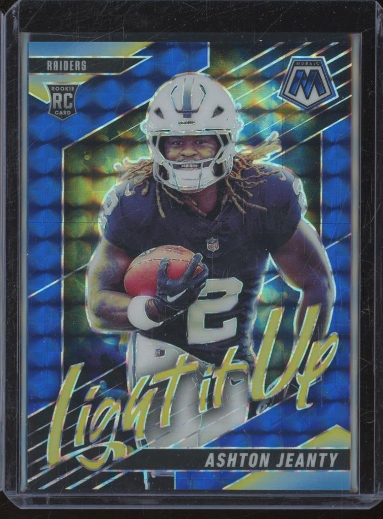 2025 Panini Mosaic ASHTON JEANTY #13 RC Rookie Light It Up Blue Prizm /99 JMPJ1