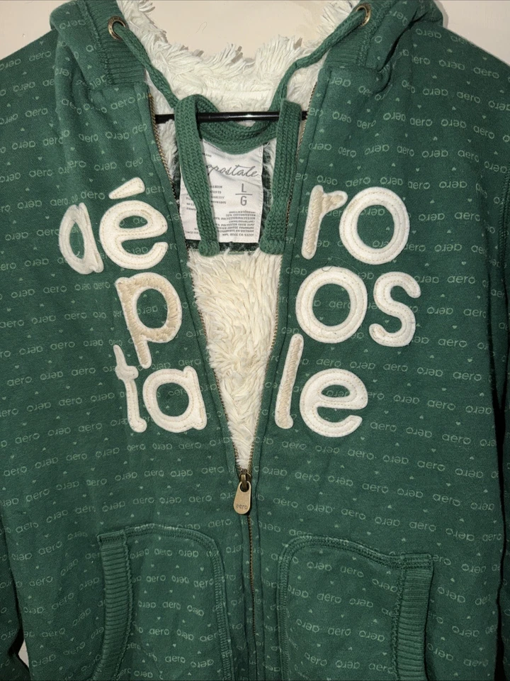 Sudadera Aeropostale Y2K Vintage Forrest Verde Piel Forrada Cremallera Mujer’s 2000s Foto 3 de 4