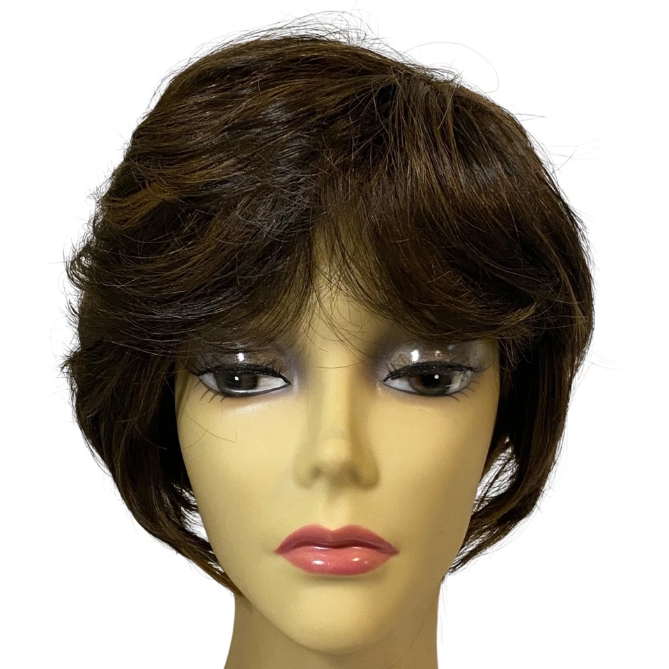 Peluca de mezcla de cabello humano marrón oscuro cobre escarcha en capas Pixie para mujer A835W5 Foto 2 de 4