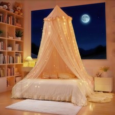 Princess Bed Canopy for Girls, Double Layer Canopy with 250pcs Warm White Cur...