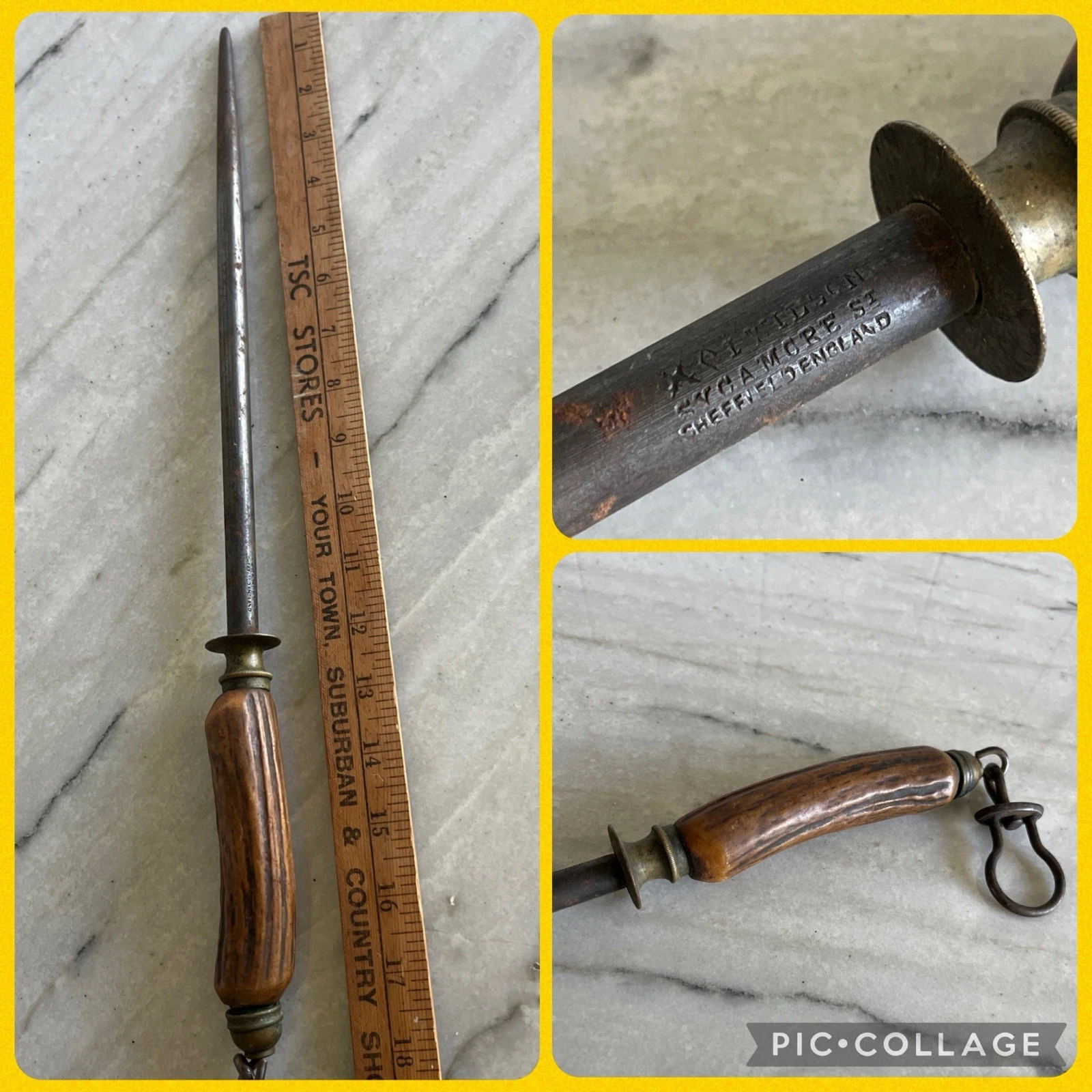 Old Knife Sharpener / Hone Rod Antler Handle L. Wilson Sheffield England