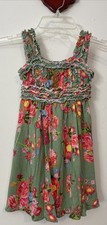 Matilda Jane Girls 2t Green Floral Sleeveless Pullover Ruffled Dress A6376